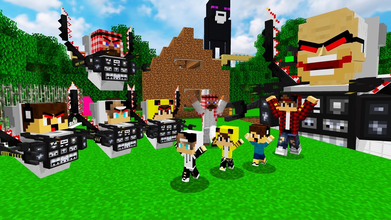 ماين كرافت لكن انقذت جيجي وعبوسي وكعبول وبابا من صاحب الرأس العملاق😱😨 #فلم_ماين_كرافت