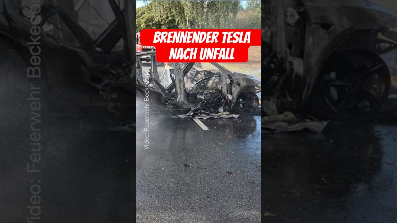 🔥 Tesla nach Unfall in Flammen 🚒 #feuerwehr #tesla #einsatz