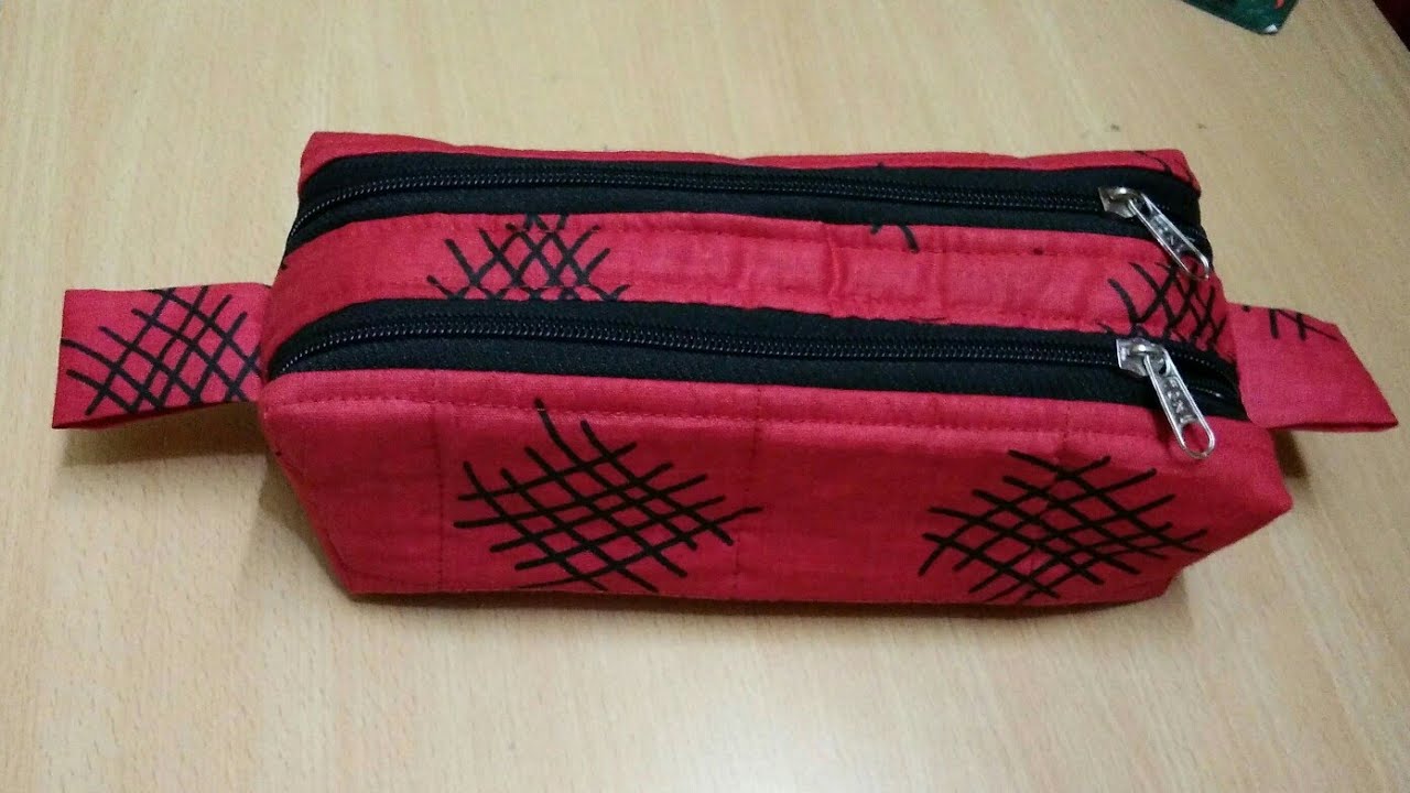 DIY Double Ziper Pencile Pouch With Quilting Step By Step.....