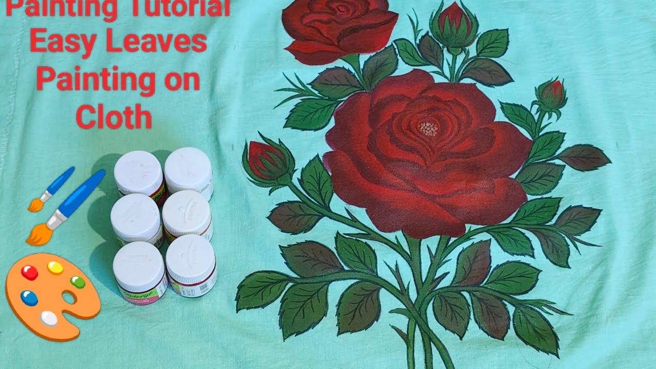 Fabric Painting Design on Cloth | Fabric Painting Rose Leaves Tutorial 