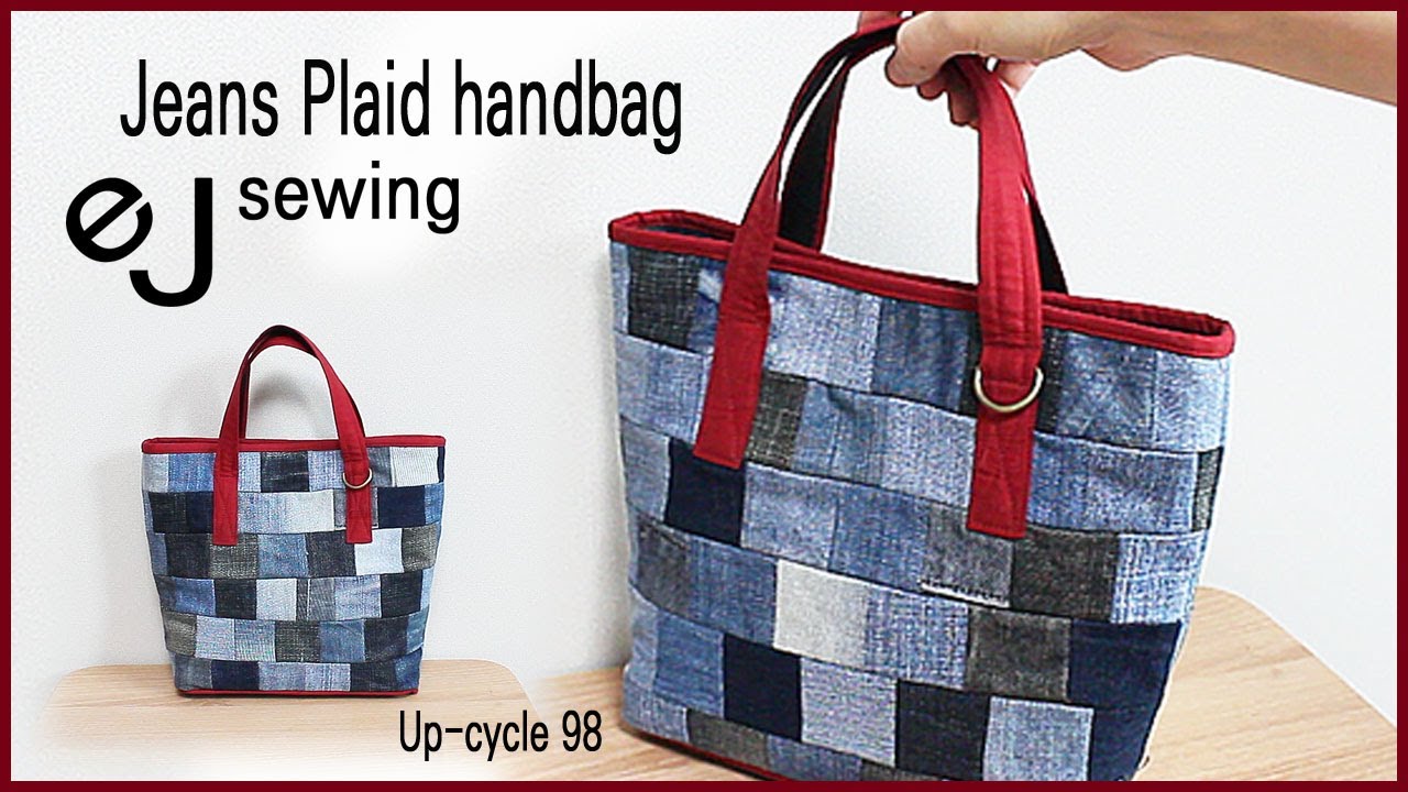 EJ-Up cycle 98/Making Plaid handbag/가방 만들기| 격자배색 청바지 가방/DIY BAG SEWING TUTORIALDIY/CRAFTS/MAKE A BAG
