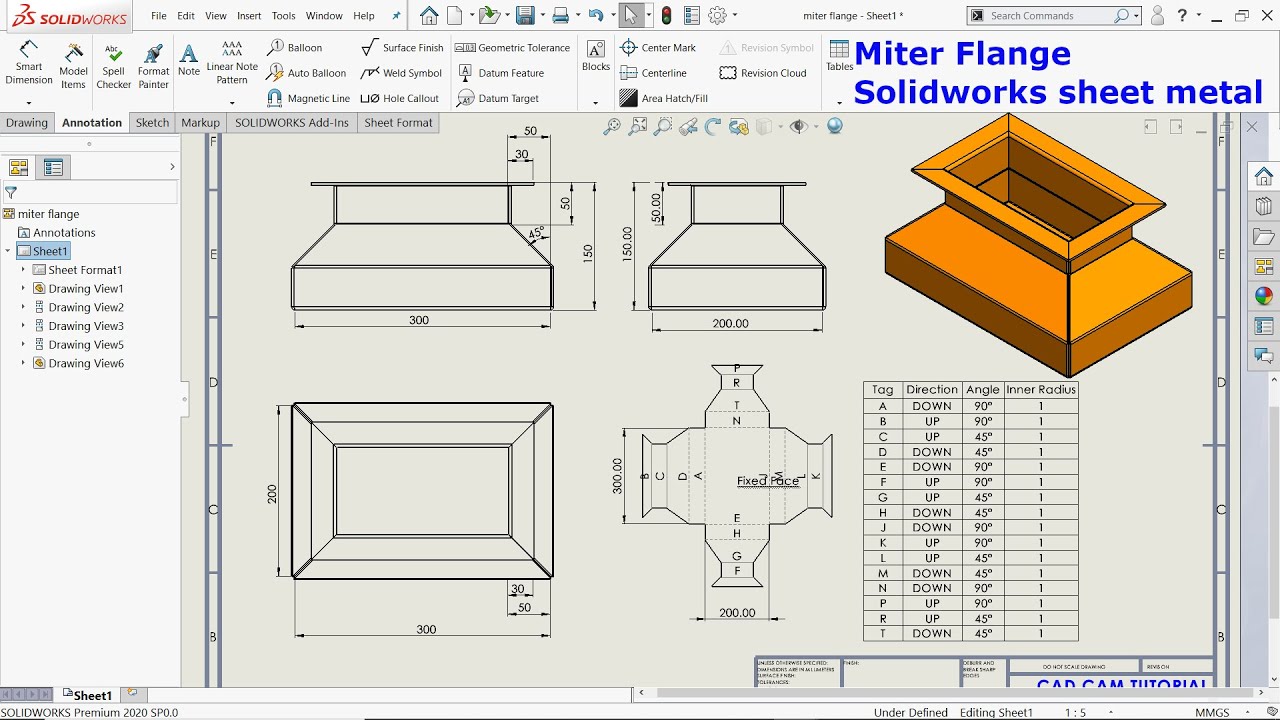 Создание углового фланца в Solidworks для листового металла