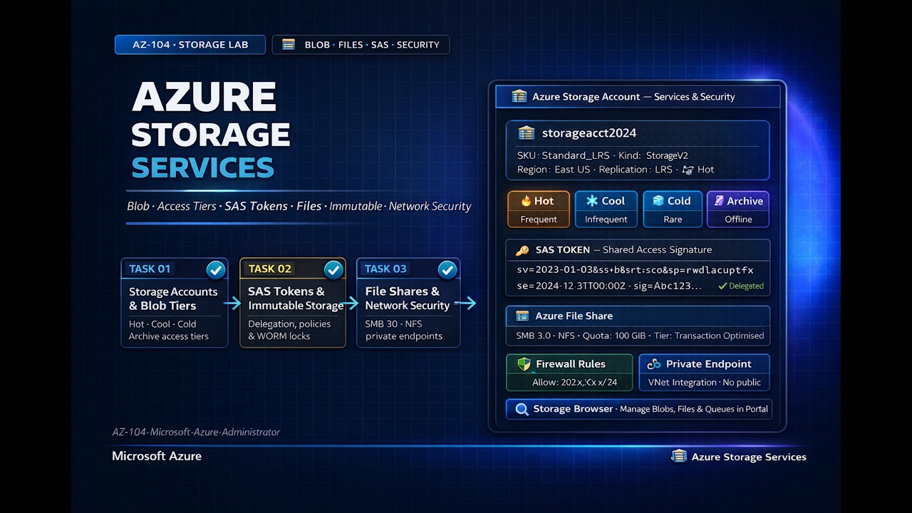 AZ-104 Lab 08: Azure Storage Management | Blob, Files, Security & Access Tiers Tutorial