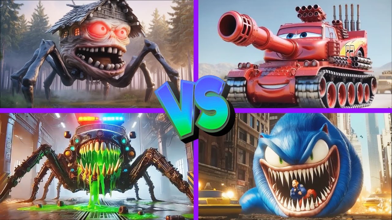 Sonic Worm🆚McQueen Tank🆚House Head🆚Police Car Monster - Tiles Hop EDM Rush 🎶