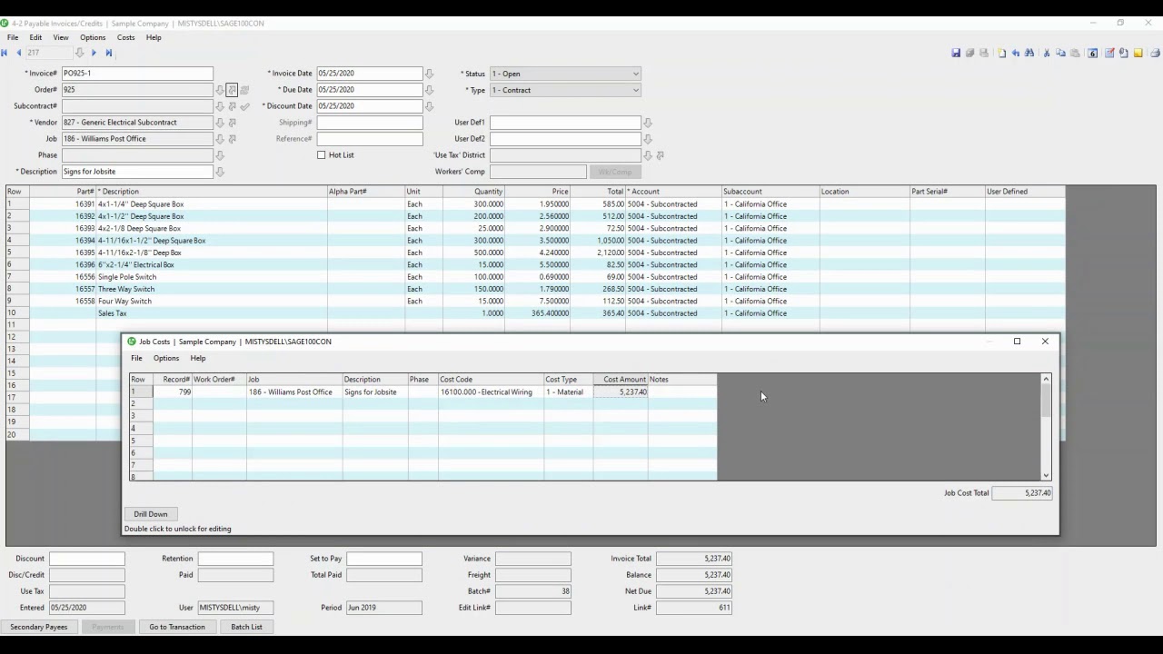 Sage 100 Contractor - AP Invoice with PO or SC