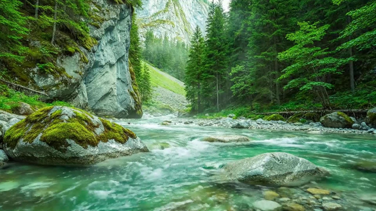 Mountain River Waterfall Flowing | Immersive Water Sounds to Fall Asleep Tonight