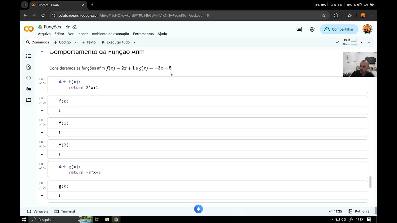 Aula 7: Comportamento da Função Afim - Funções no Google Colab (FC)