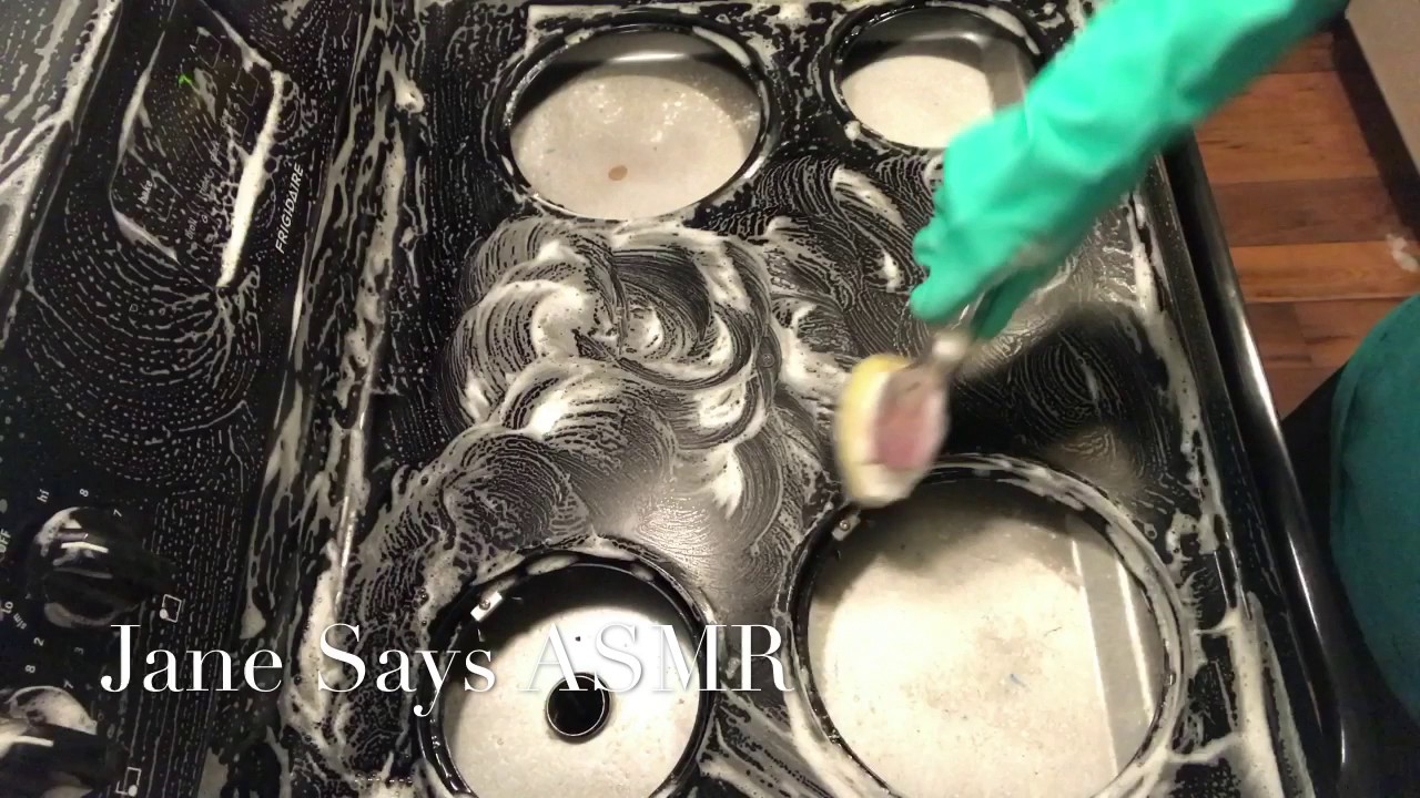 ASMR REQUEST: Scrubbing, Sudsy Ajax, Spraying Sounds; Cleaning my Stovetop