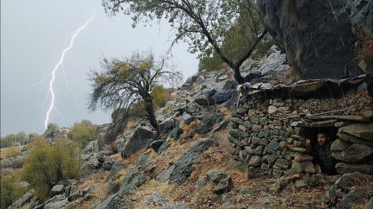 Rain, Lightning, and Cold… But I Still Built a Stone Cabin! ⚡️🏔️ 