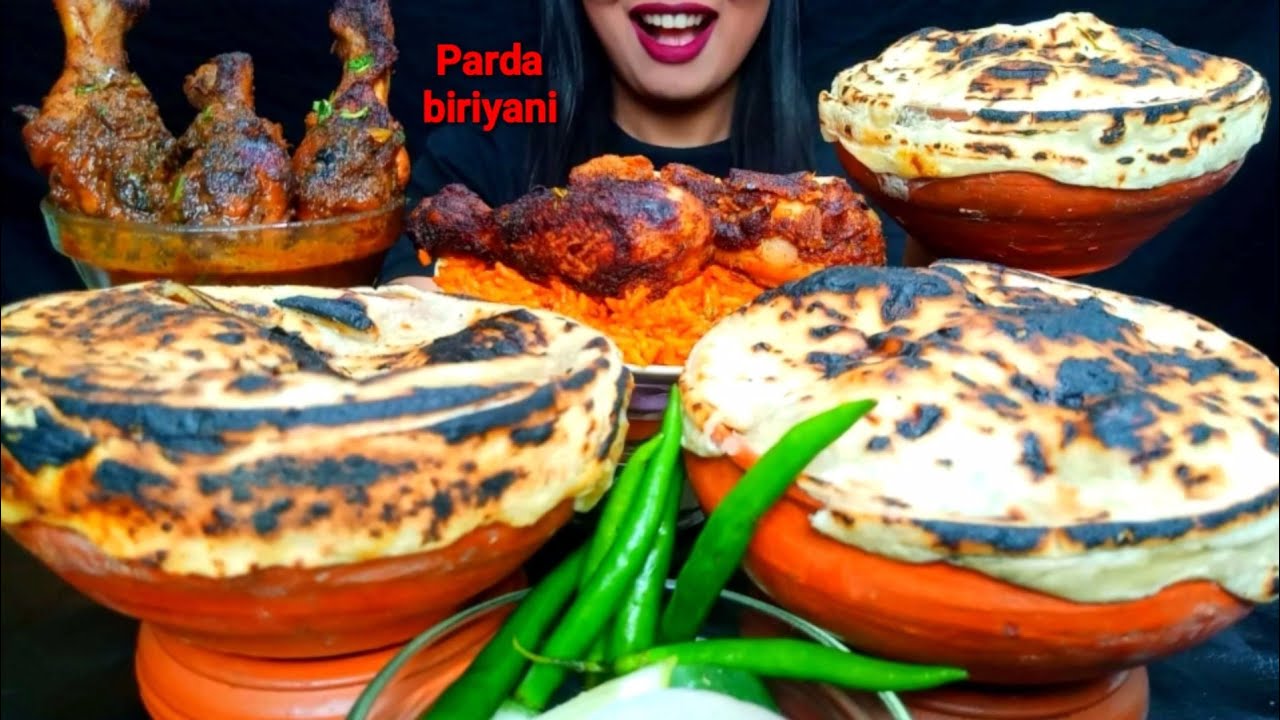 ASMR:EATING PARDA BIRIYANI,MANCHURIAN RICE,TANDOORI CHICKEN CURRY,CHICKEN FRY,CHILLI#hungrygirl