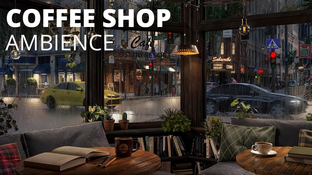 Cozy Coffee Shop Corner with Gentle Rain and Ambience Sounds / Immersive Ambience / for Studying