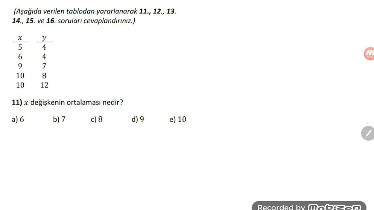 Korelasyon Katsayısı ve Standart Sapma Örnek Soru Çözümü 1