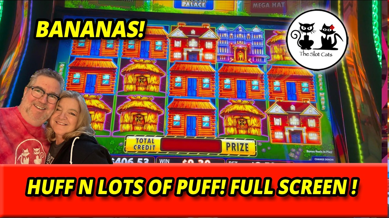 HUFF N LOTS OF PUFF SLOT! WE GOT A FULL SCREEN OF HOUSES! WINNING ON OUR FREE PLAY! #theslotcats