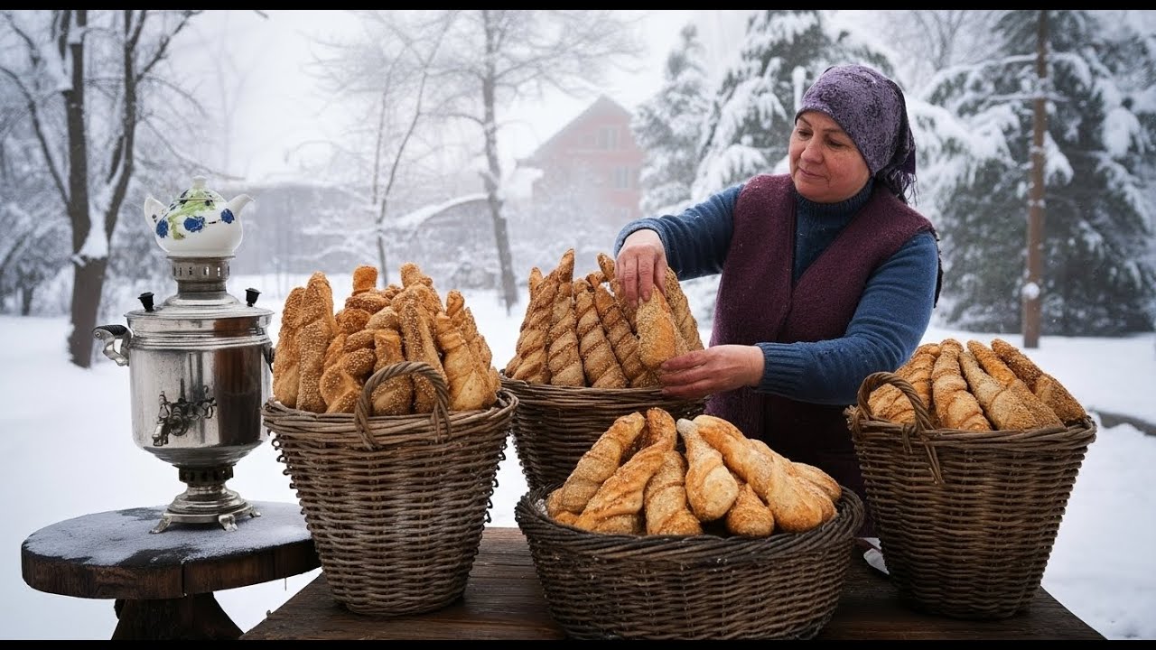 Baking Traditional Turkish Sesame Bread on a Cold Winter Day…🔥🍞