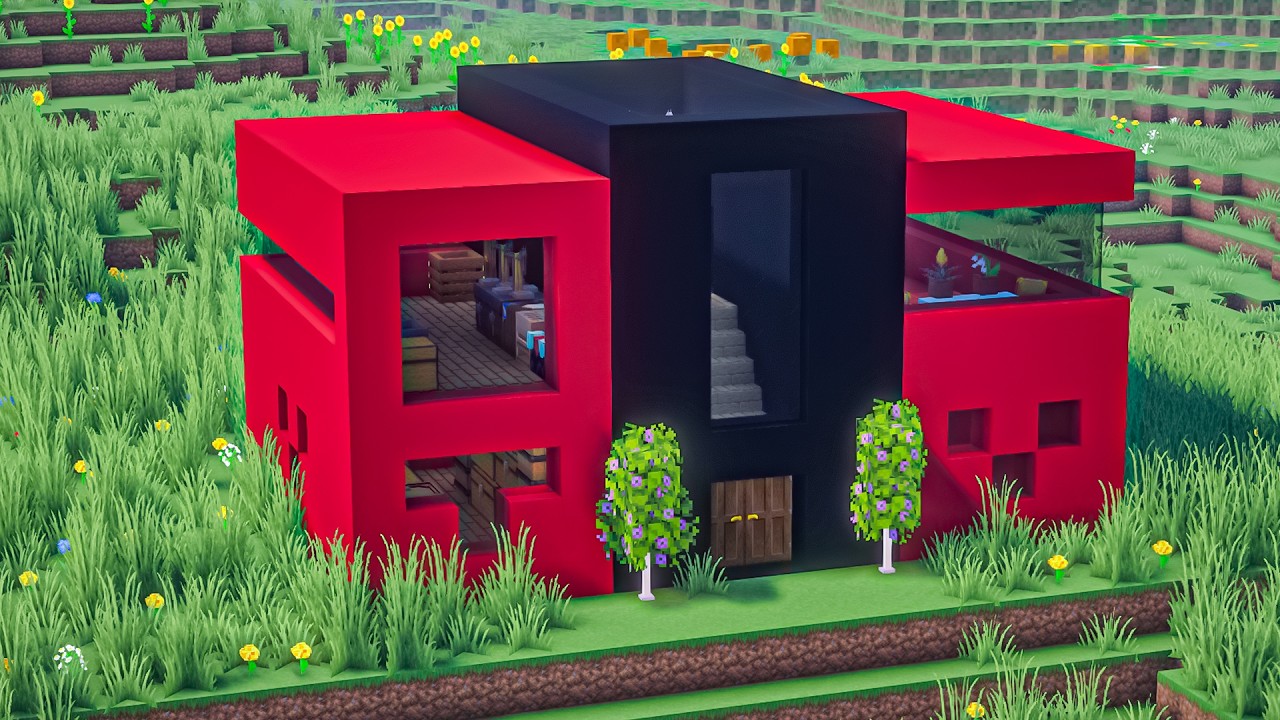 Minecraft Modern House Tutorial – Red & Black Luxury Design