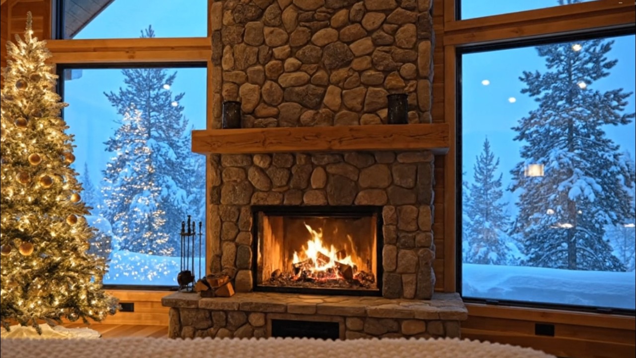 Cozy Winter Cabin Ambience ❄️ Fireplace & Heavy Snowfall (4 Hour)