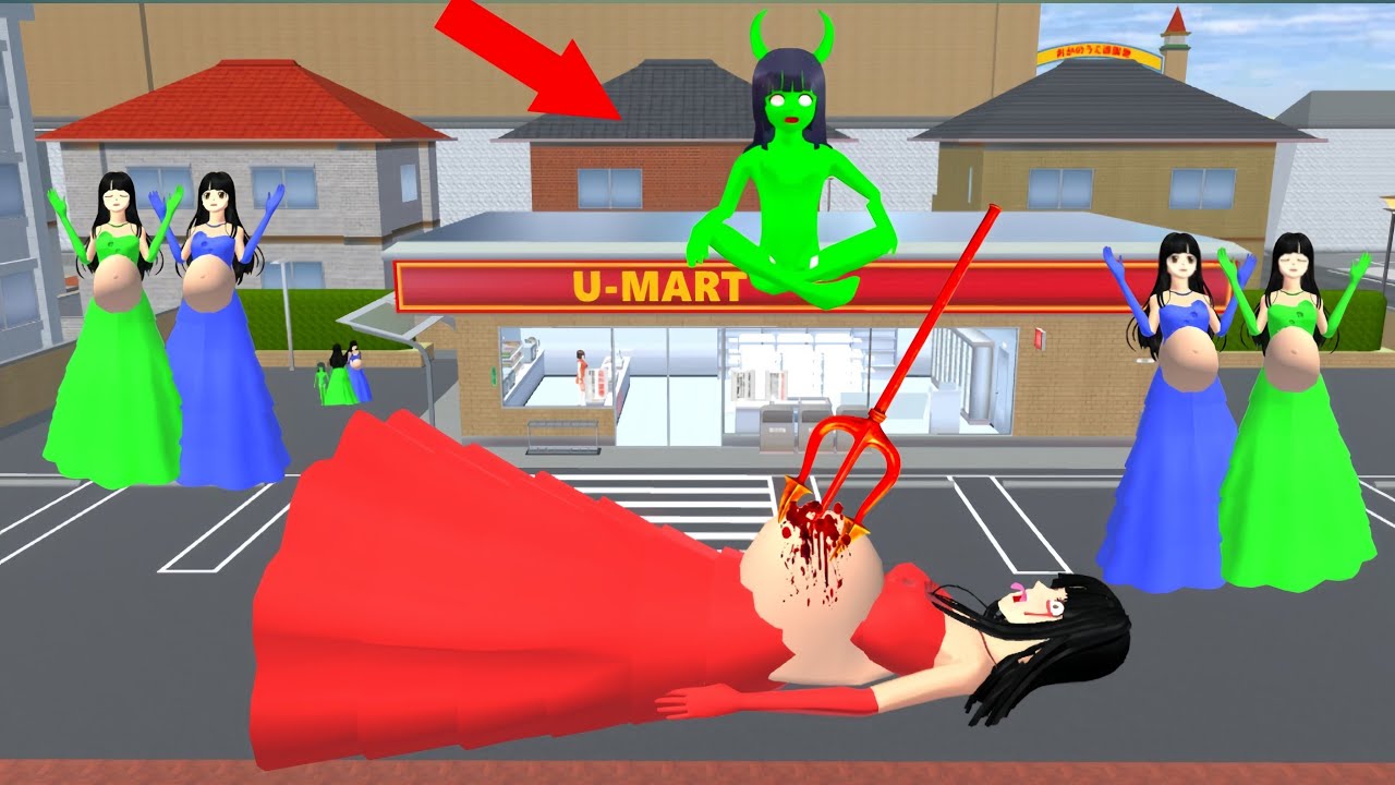 Mio zombie attacks three colored giant berbie - sakura school 