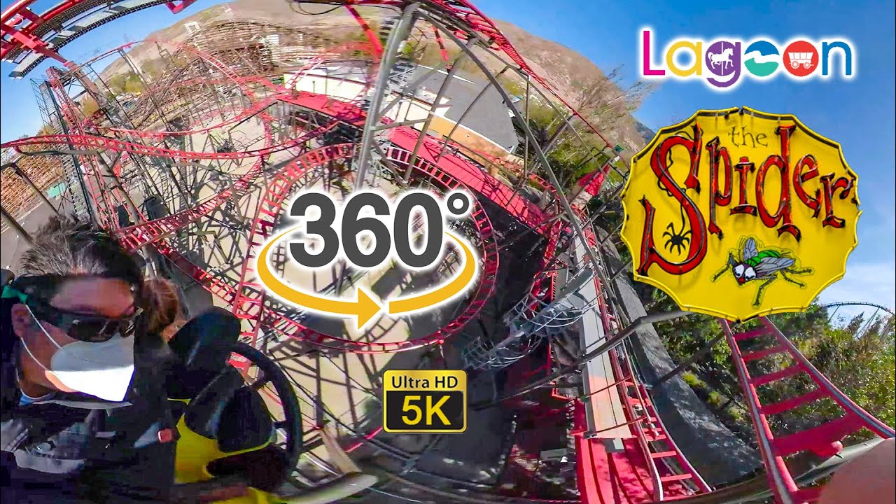 5K VR 360 The Spider Spinning Roller Coaster On Ride Ultra HD POV Lagoon