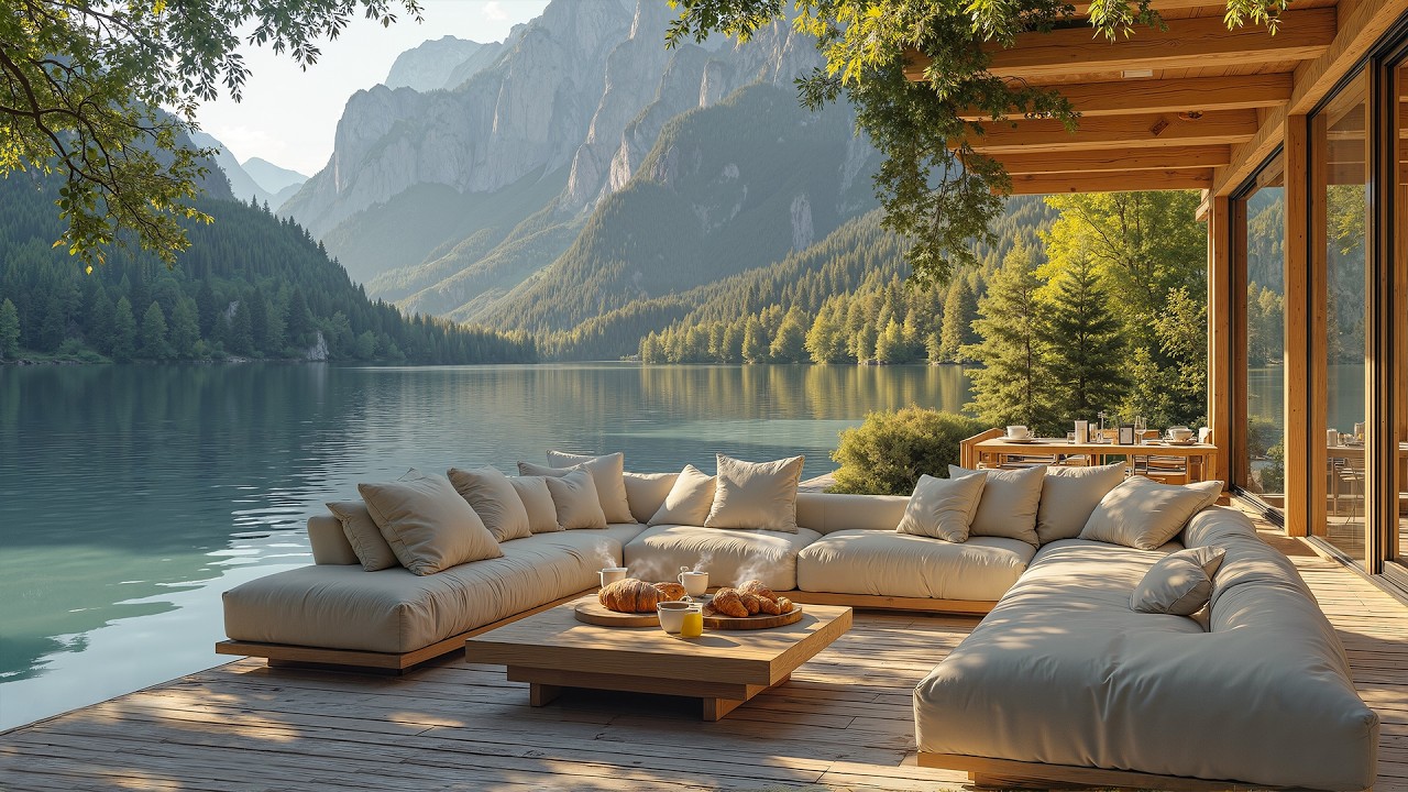 Positive March Jazz In Spring Ambience | Smooth Jazz Music In Calm Lakeside Cafe For Relieve Stress