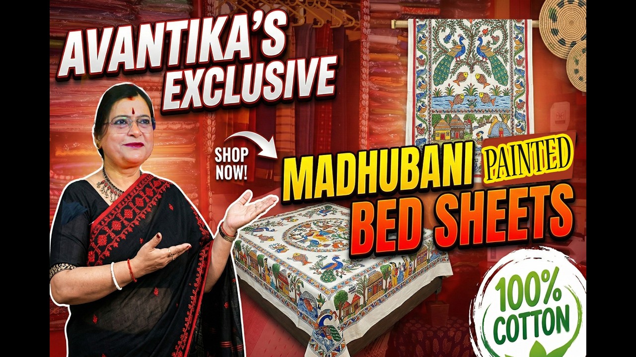 AVANTIKA'S | MADHUBANI PAINTED BED COVER