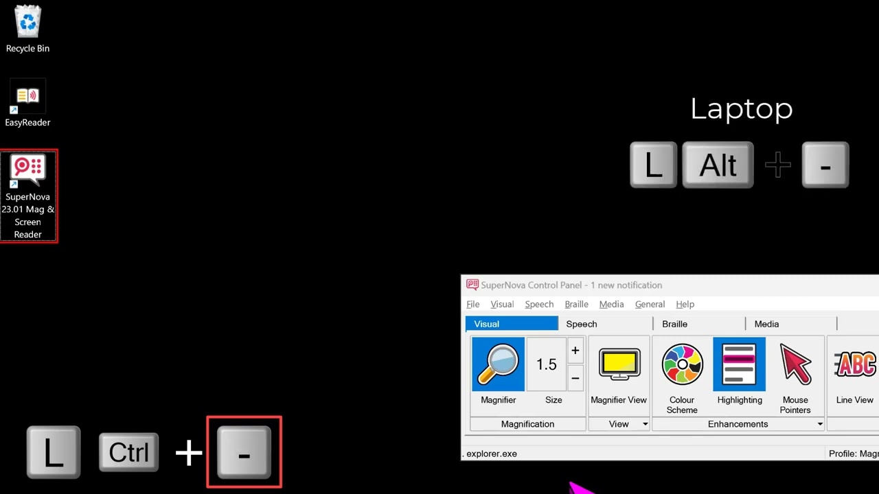 SuperNova How to use the Magnifier option to increase and decrease magnification using Hot