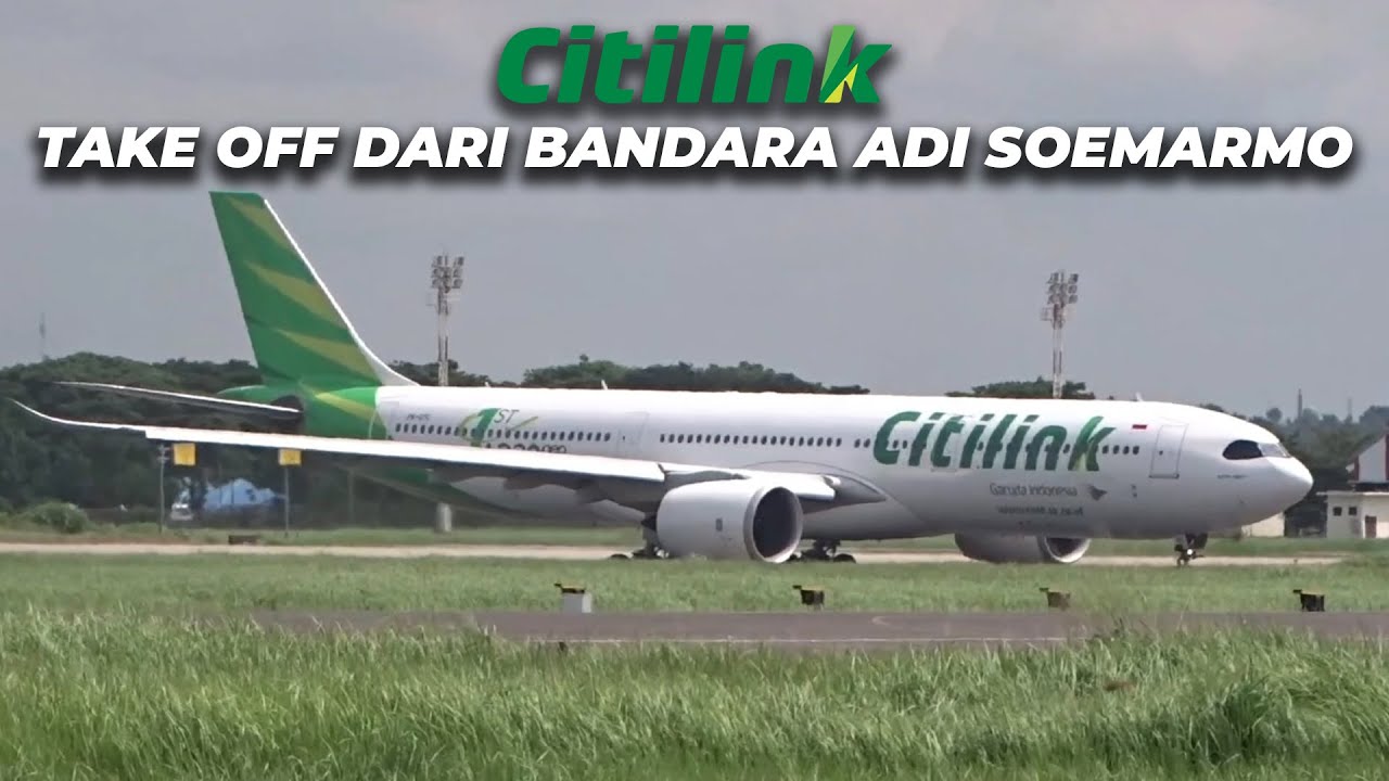 Melihat lebih dekat Pesawat Citilink umroh take off dari Bandara Adi Soemarmo saat Siang hari