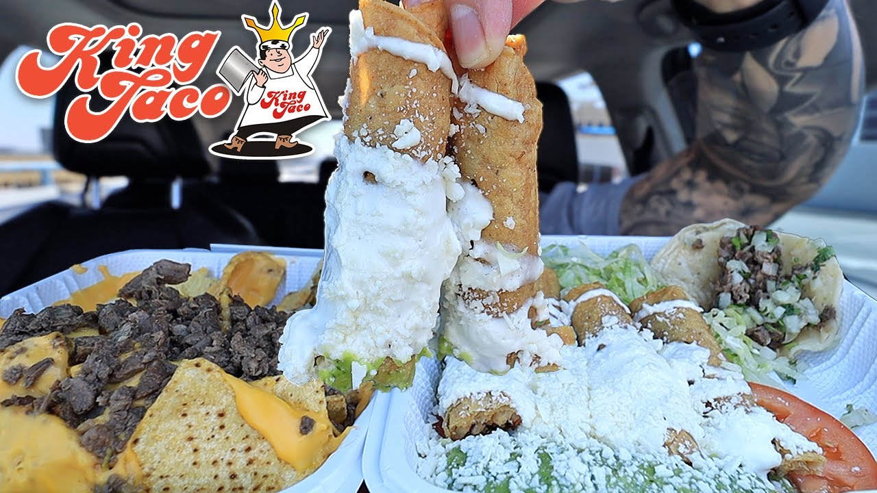 MUKBANG EATING KING TACO CHEESY CARNE ASADA NACHOS, EXTRA CRISPY FLAUTAS, AL PASTOR TACO ASMR