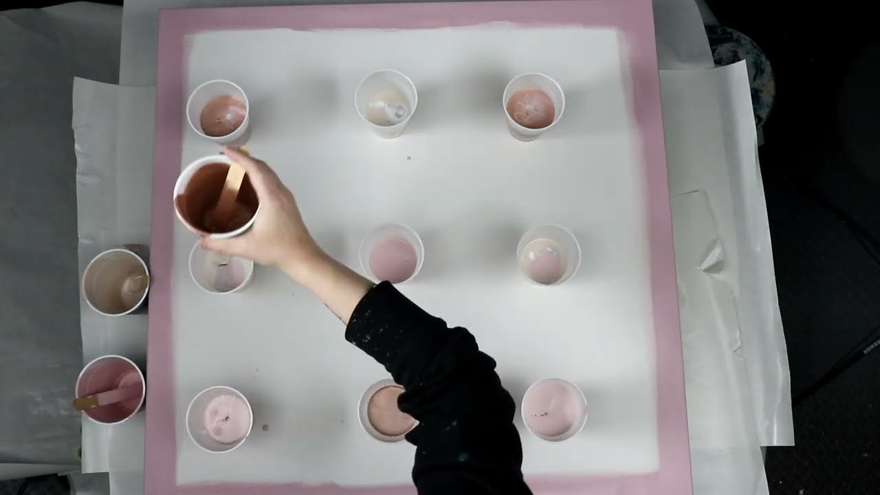 (719) 🔥 HUGE Pink and Gray 9 Cup Flip Cup Acrylic Pour Painting Technique!