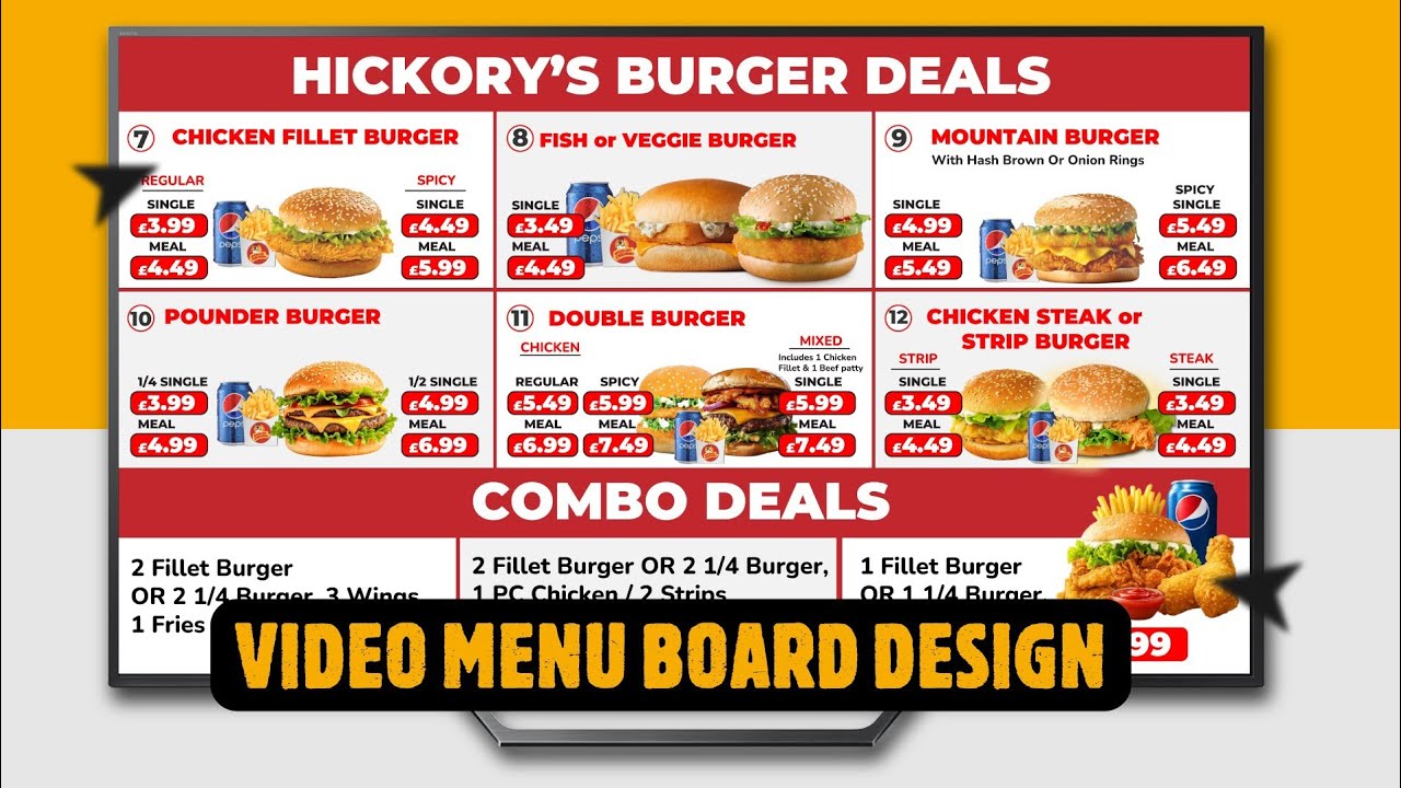 Restaurant Menu Board Design | Cafe Digital Signage | Fast Food & Beverage Menu Display