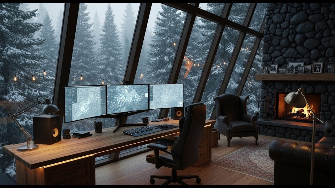 Deep Focus Office 🌊 Relaxing Chill Work Vibes | Serene Ocean View & Winter Cabin Ambiance