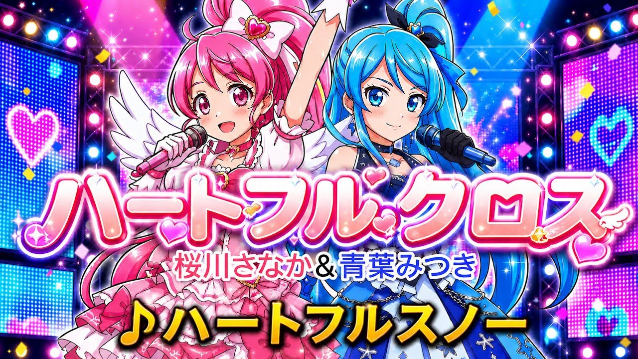 【♪ハートフルスノー/ユニット名・ハートフルクロス（桜川さなか＆青葉みつき）】オリジナル #アイドル #アニメ #Gemini3 #ai #pixverse