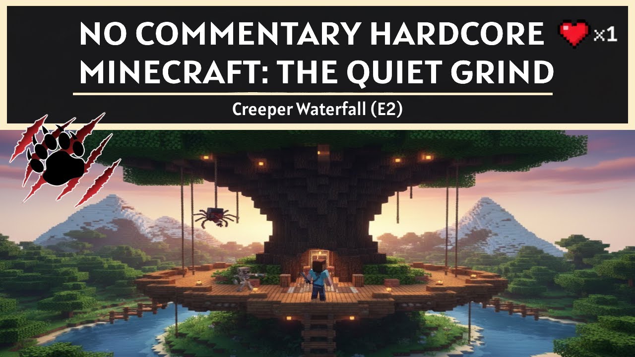 No Commentary Hardcore Minecraft: The Quiet Grind | RUN 9: Creeper Waterfall (E2)