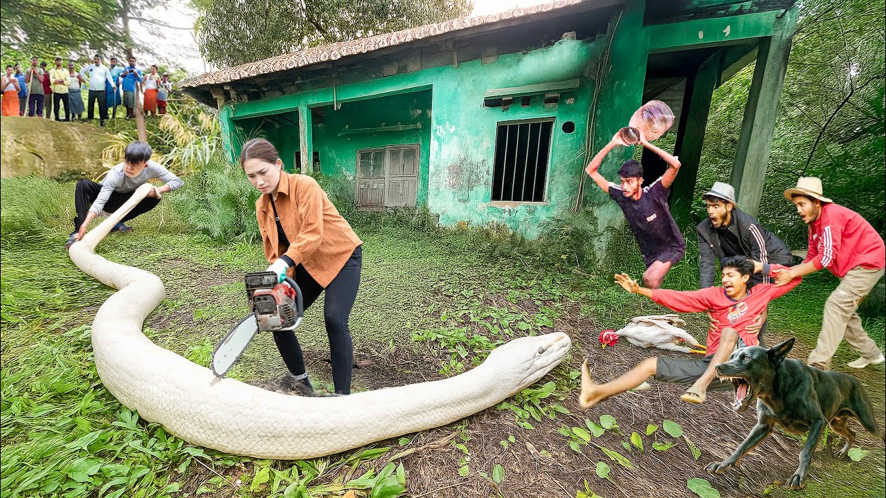 Brave Hunter Tracks Down a Giant White Python on Farm - What Will the White Python Do?