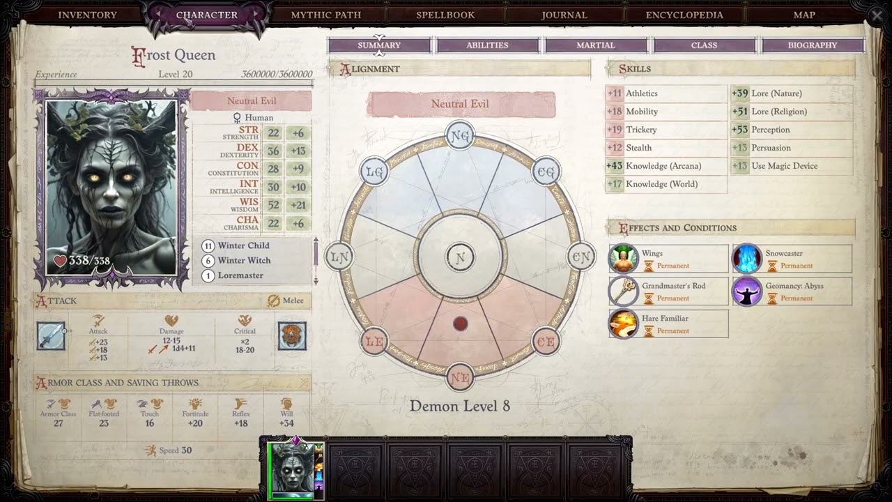 Pathfinder WoTR Winter queen build for Unfair run.