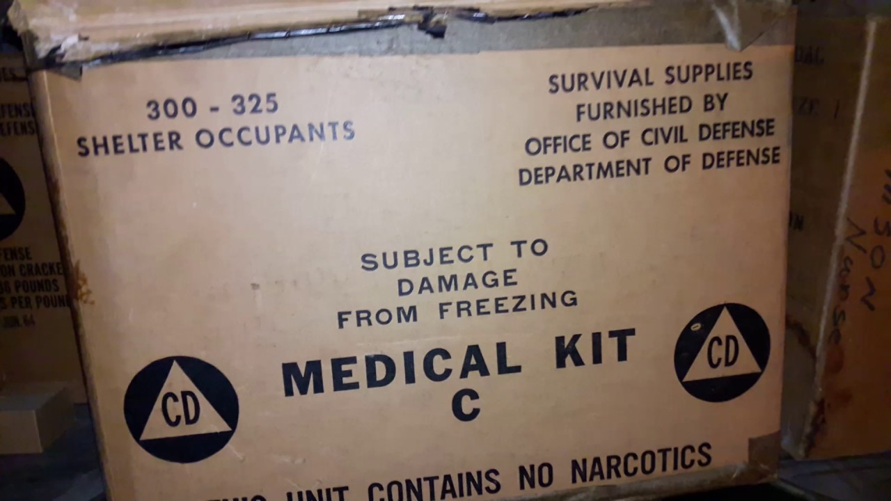 Underground bombshelter with civil defense rations and supplies still stocked. Cold war era