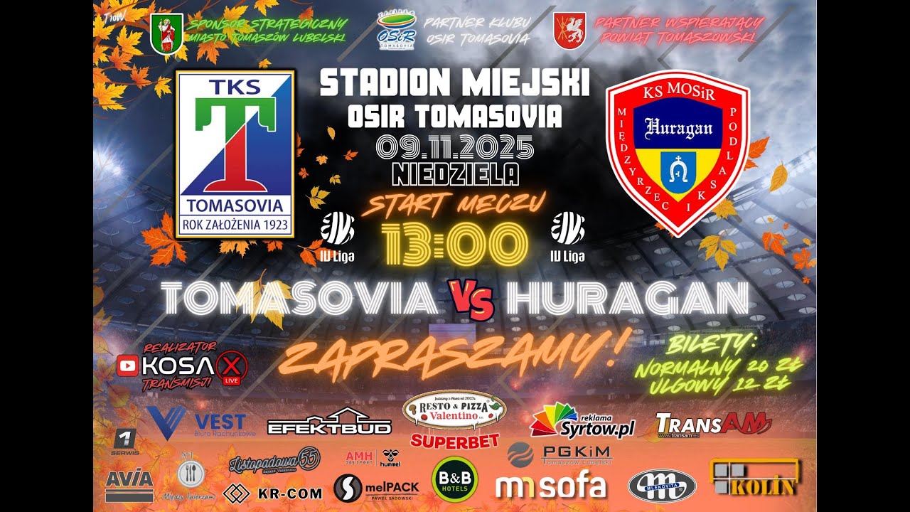 Tomasovia Tomaszów Lubelski - Huragan Międzyrzec Podlaski [ Na żywo 🔴 ] 09.11.2025 r.