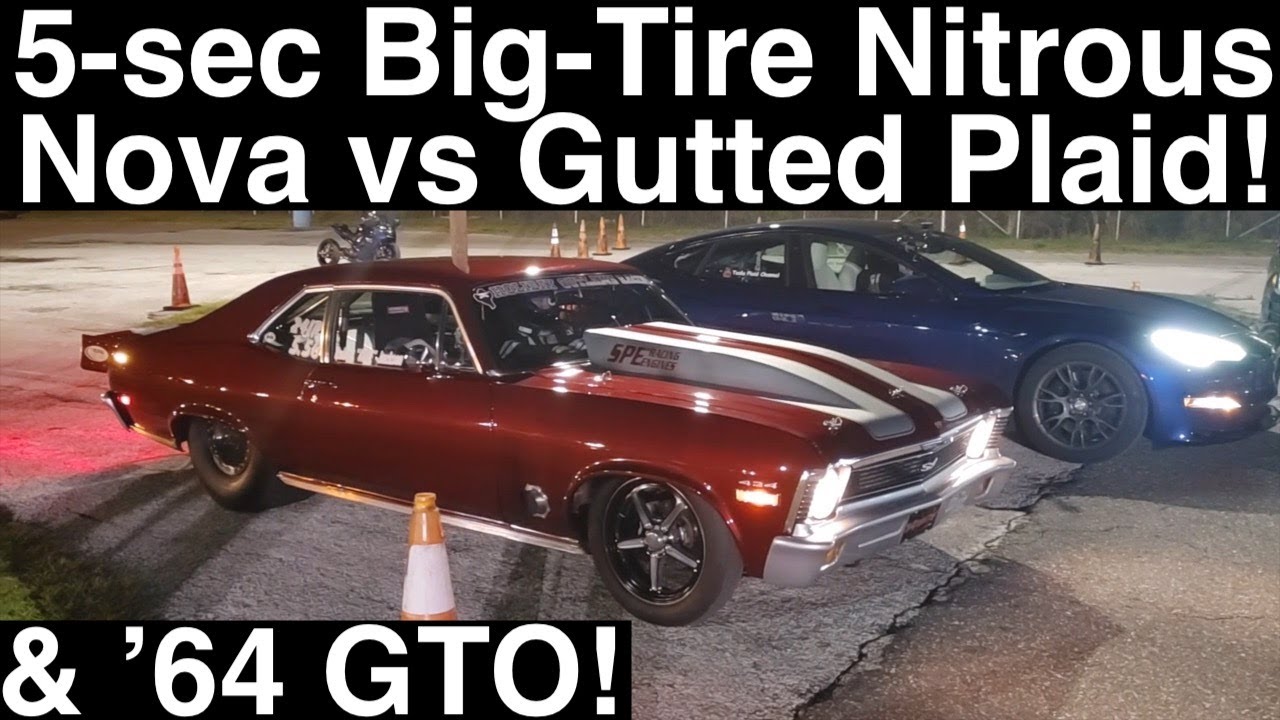 Gutted Plaid vs 5-Sec Big Tire Nitrous Nova and ’64 Big Tire GTO! Drag Racing Action in 4K UHD!