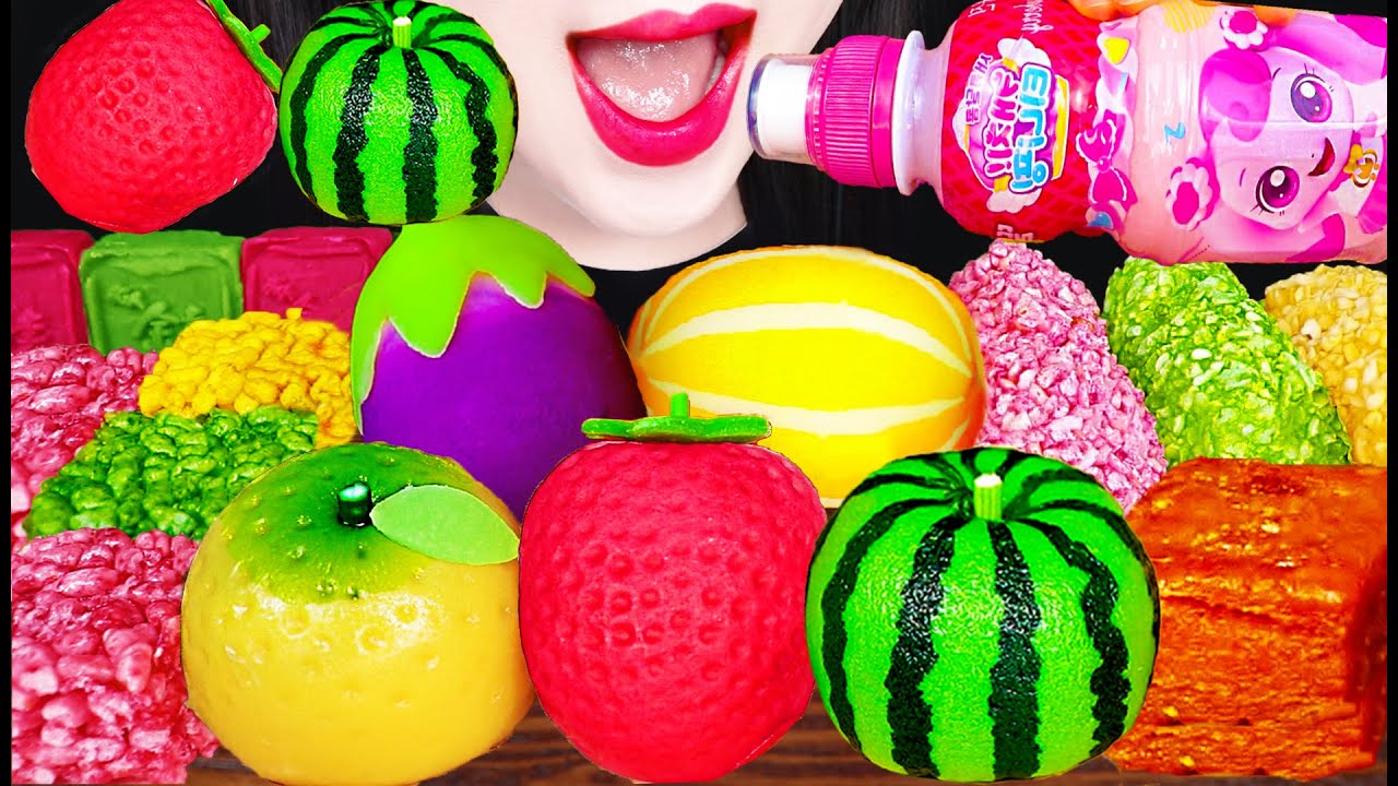 ASMR Fruit Mochi, Hangwa, Korean Dessert 한과 다식 약과 과일 찹쌀떡 모찌 먹방 Mukbang, Eating