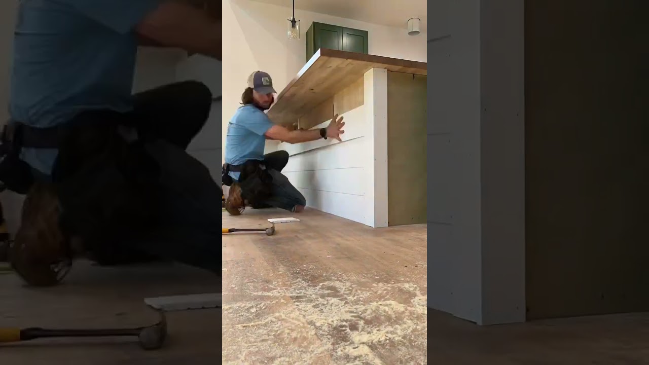 Shiplap under kitchen bar 🤩 #construction #shorts #builder #kitchendesign #diy #skills #shiplap
