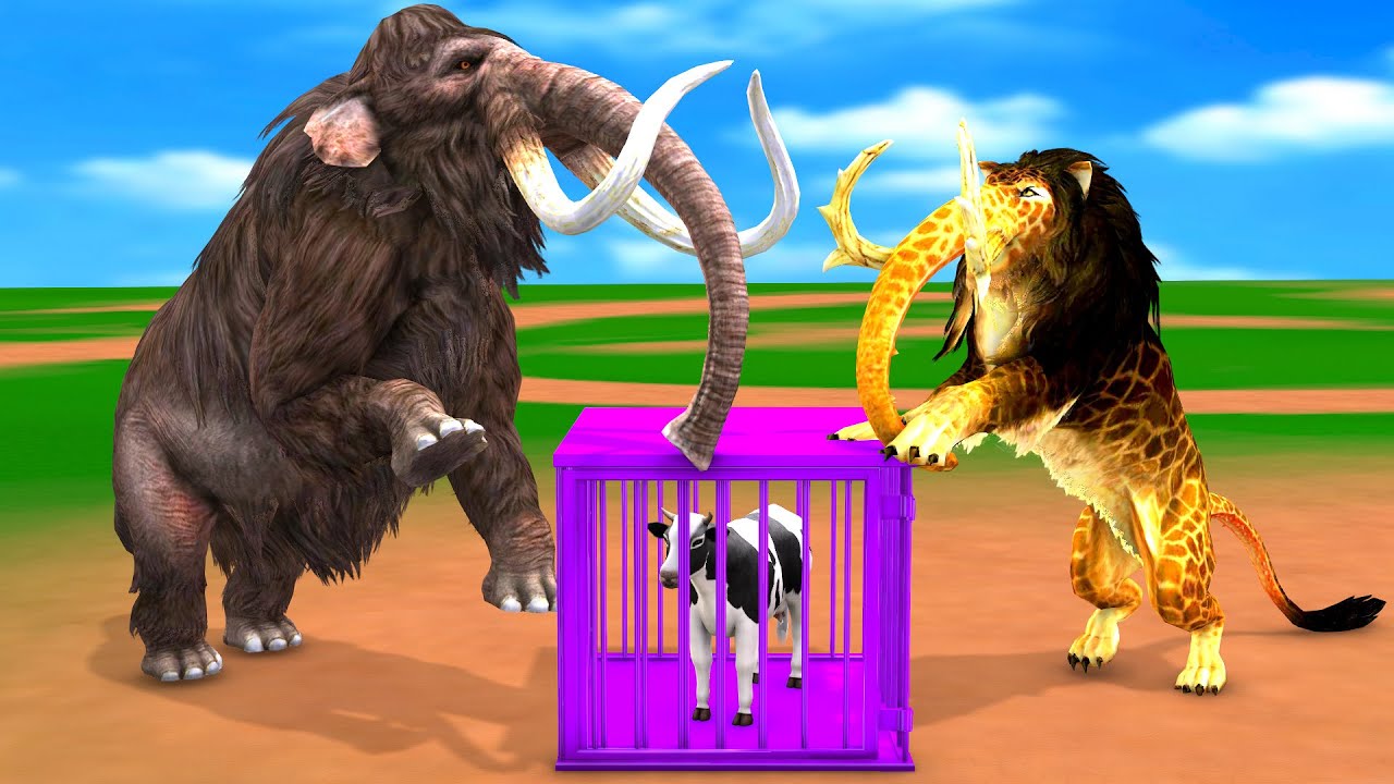 Monster Lion Mammoth vs Woolly Mammoth Fight | Mammoth Save Cow, Deer, Animals From Zombie Lion