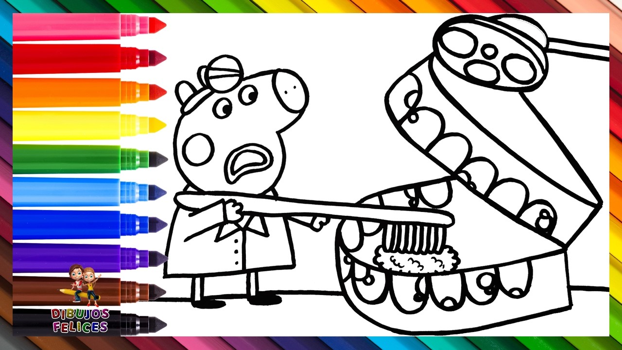 Dibuja y Colorea A Peppa Pig Dentista Limpiando Una Boca Gigante 🐷👄🦷🪥 Dibujos Para Ni&ntilde;os