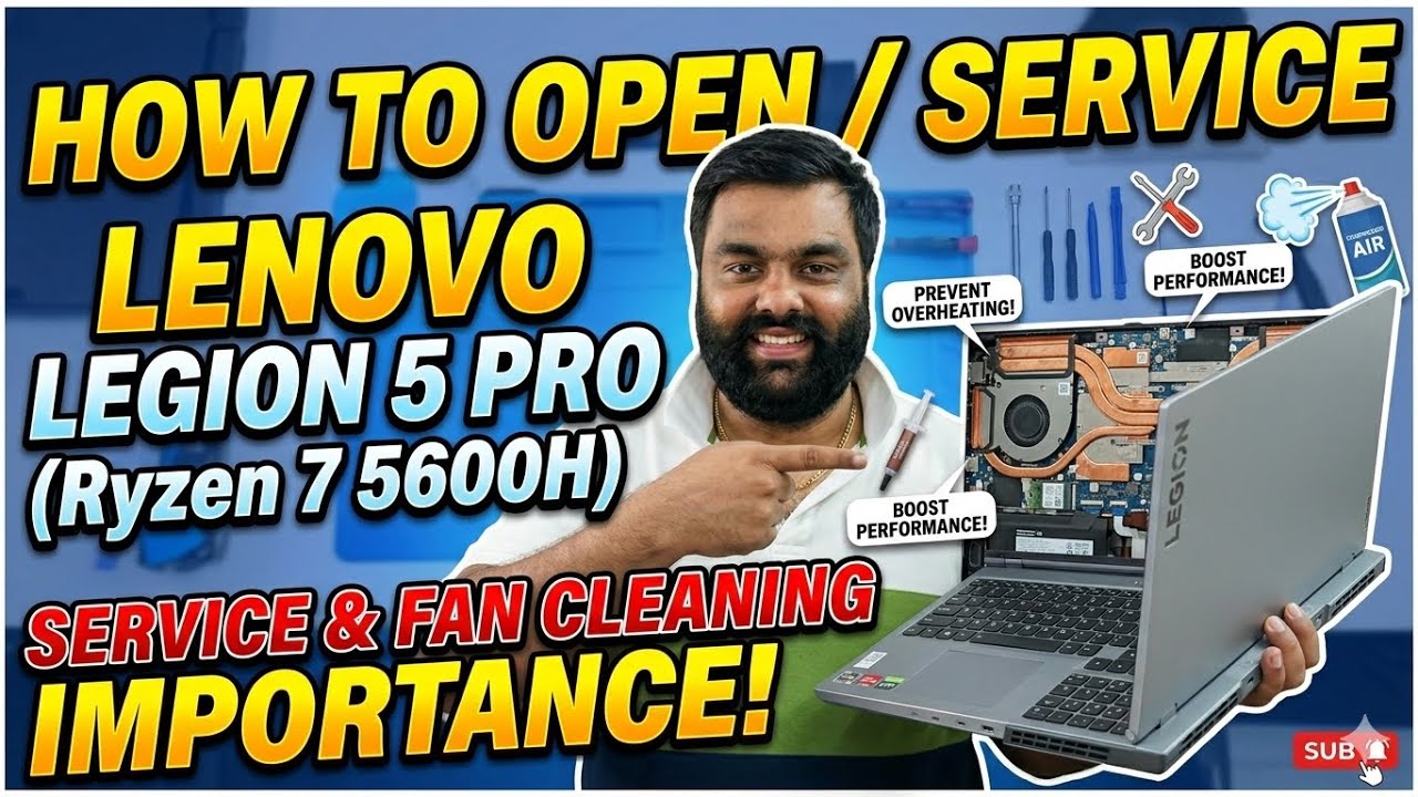 How to open / service Lenovo Legion 5 pro ryzen 7 5600 h Laptop,service & fan cleaning importance
