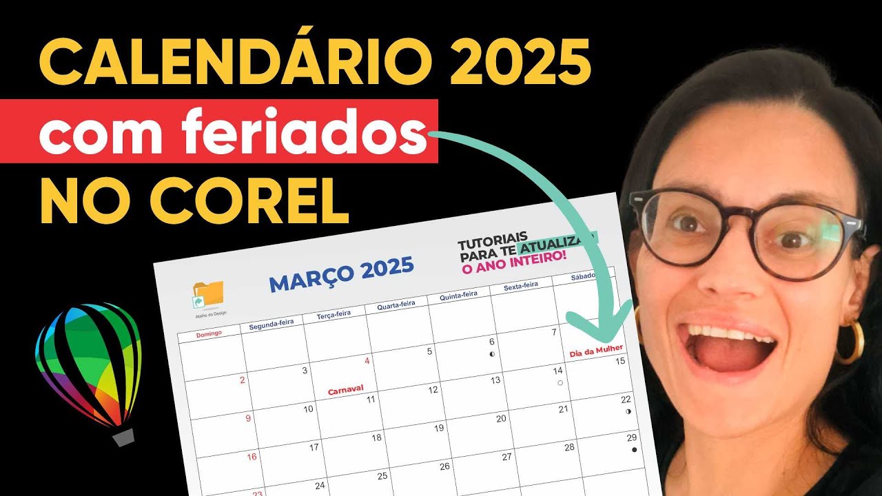 Calendário 2025 no Corel com Feriados