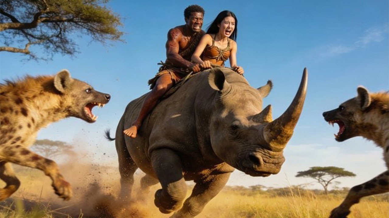 Life Million Years Ago | Homo erectus and Rhino vs. a Horde of Giant Hyenas