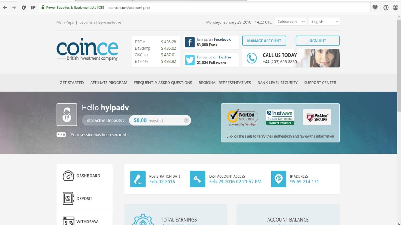Hyip promote coince.com - hyipadv.net