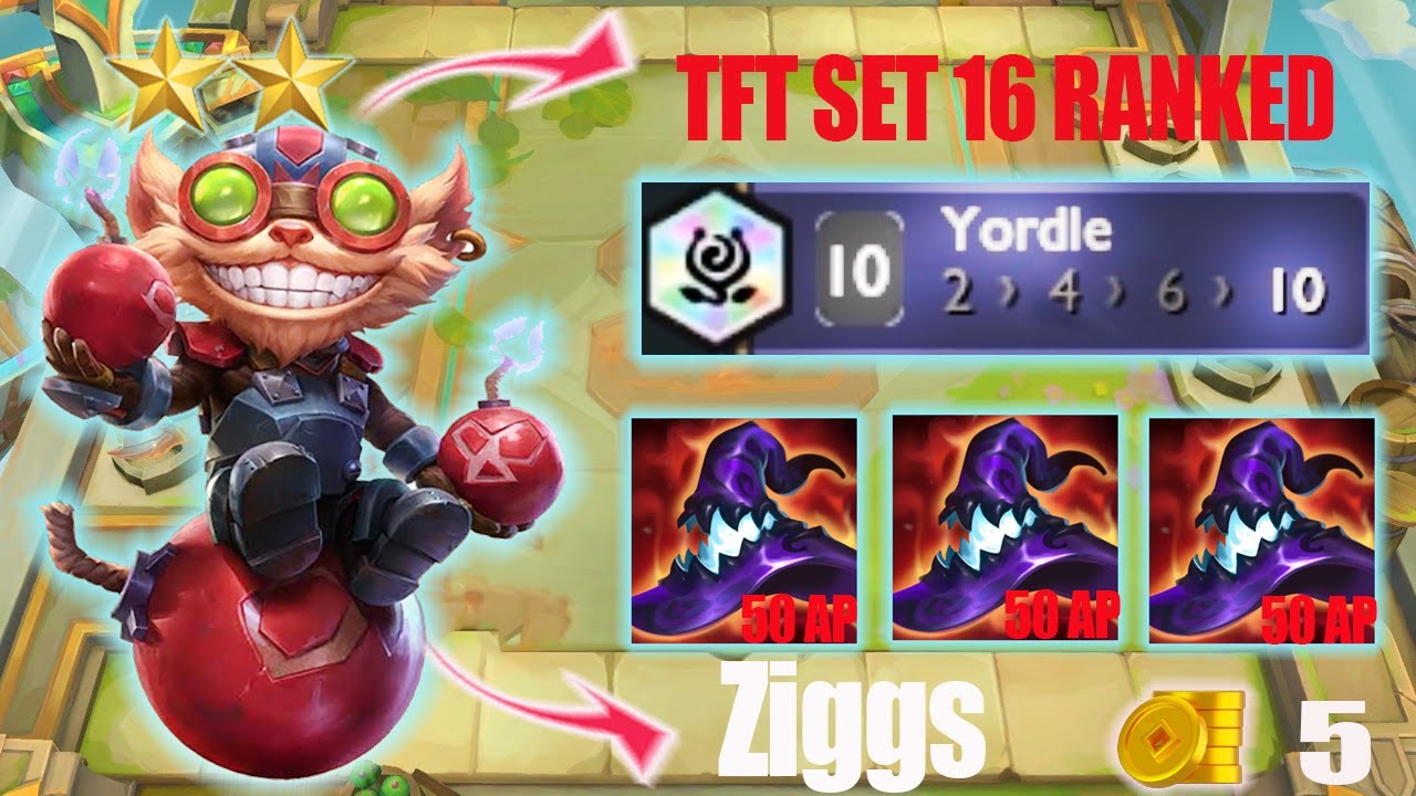 Unlocking Diamond with 3x RD Ziggs: Full AP 10 Yordle Dominance!! | TFT SET 16 RANKED #tftset16