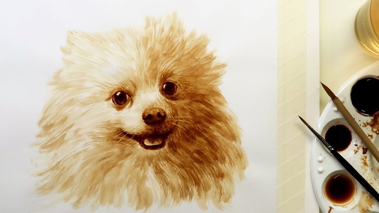 Draw and paint with coffee I Coffee Painting a Dog
