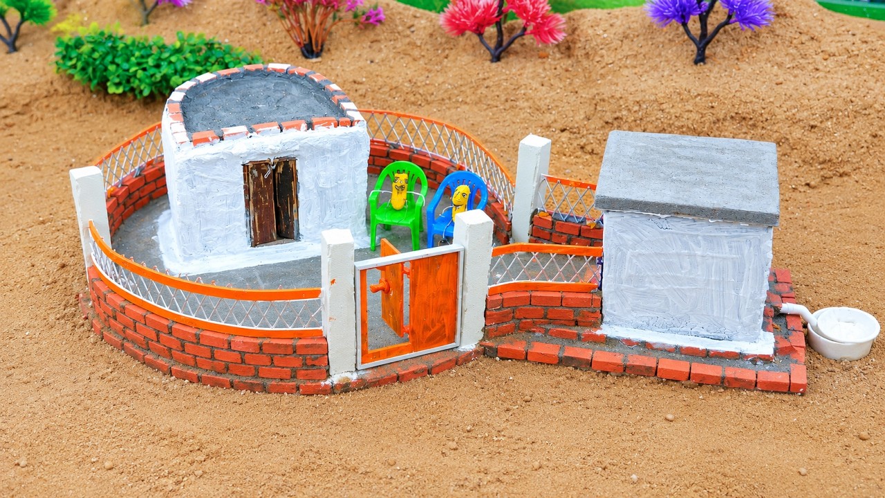 I Built a Traditional Miniature House with a Mini Toilet, Compound & Gate | DIY Miniature Village
