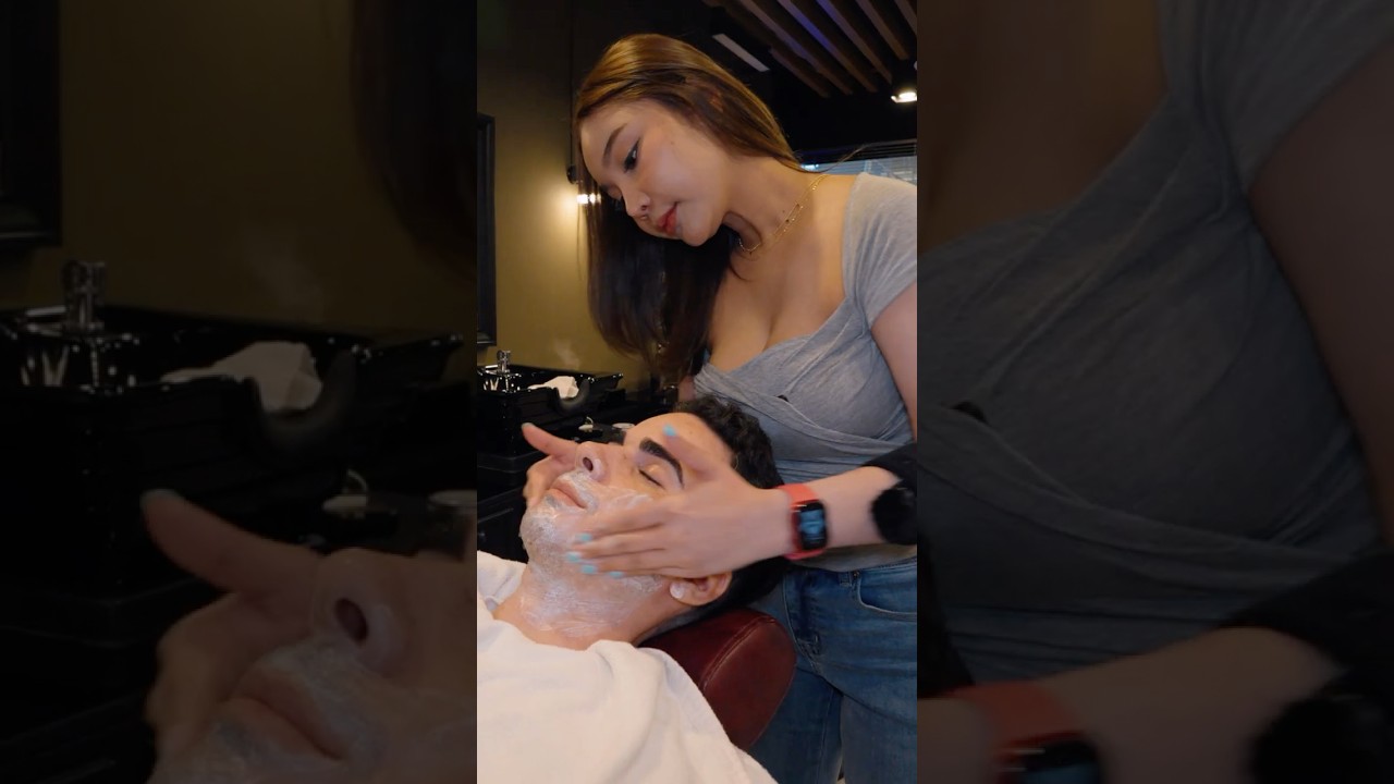 ASMR: Haircut and Shave by Thai Lady Barber Bella #shorts