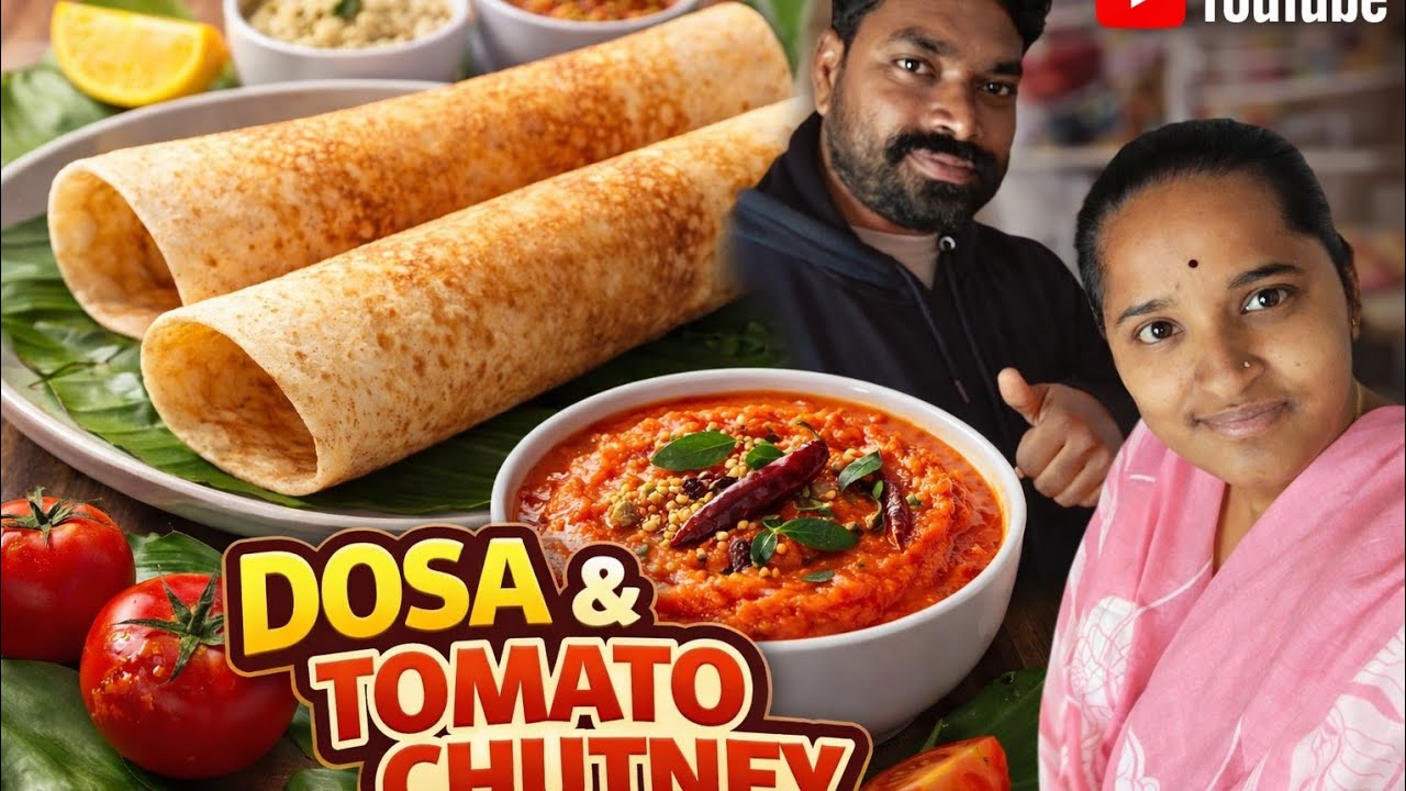 Crispy Dosa & Tomato Chutney | దోస & టమాటా చట్నీutney 🤤🤤🤤 #dosa 